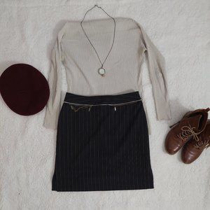 Pencil pinstripe skirt with pockets and chain details *repaired damage*